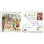 Roger Banister, Chris Chataway and Chris Brasher signed London Marathon 1981 FDC. Good Condition.