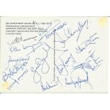 Sixteen cricket legends signed W G Grace PHQ card. Signed on reverse including Geoff Boycott, Fred