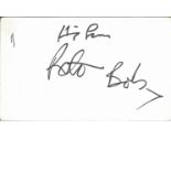 Bob Stanley and Peter Wiggs signed white card. Good Condition. All signed pieces come with a