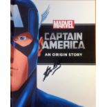 Marvel Hardback book Captain America signed on the cover by Stan Lee. American comic-book writer,