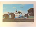 Motor Racing Jean Alesi colour print 43cmx25cm depicted driving the Benetton B. 196 slight damage on