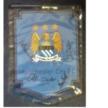 Football Manchester City pennant signed by four City legends Mike Summerbee, Colin Bell, Dennis