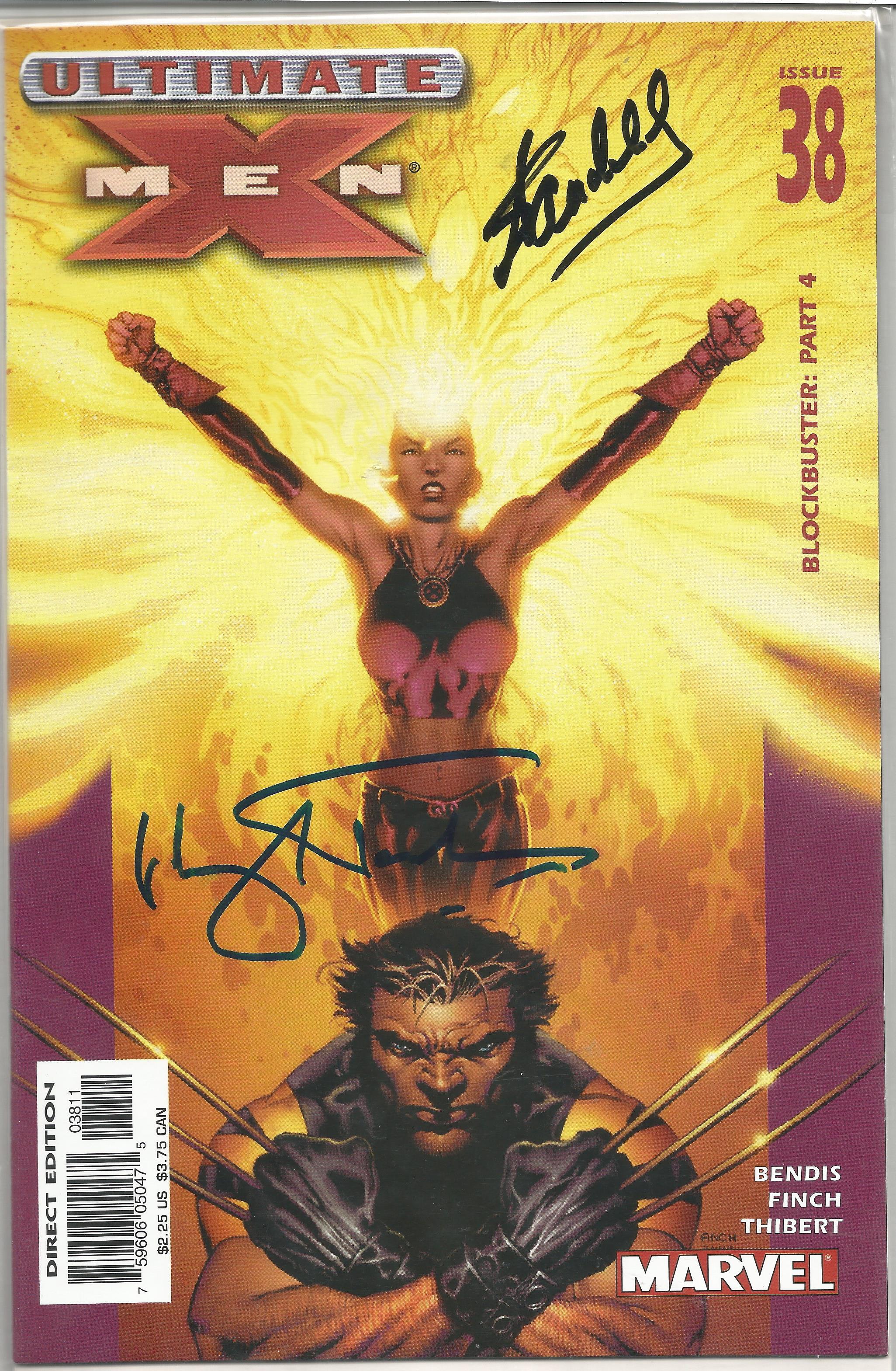 Marvel Comic Ultimate X Men issue 38 Blockbuster part 4 signed on cover by Stan Lee and Wolverine