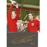 Geoff Hurst England 1966 Legend Signed Black 4x6 Card In Gold Pen With Photo. Good Condition. All