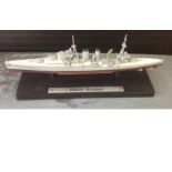 World War Two small scale model Battleship HMS Exeter in original box. HMS Exeter was the second and