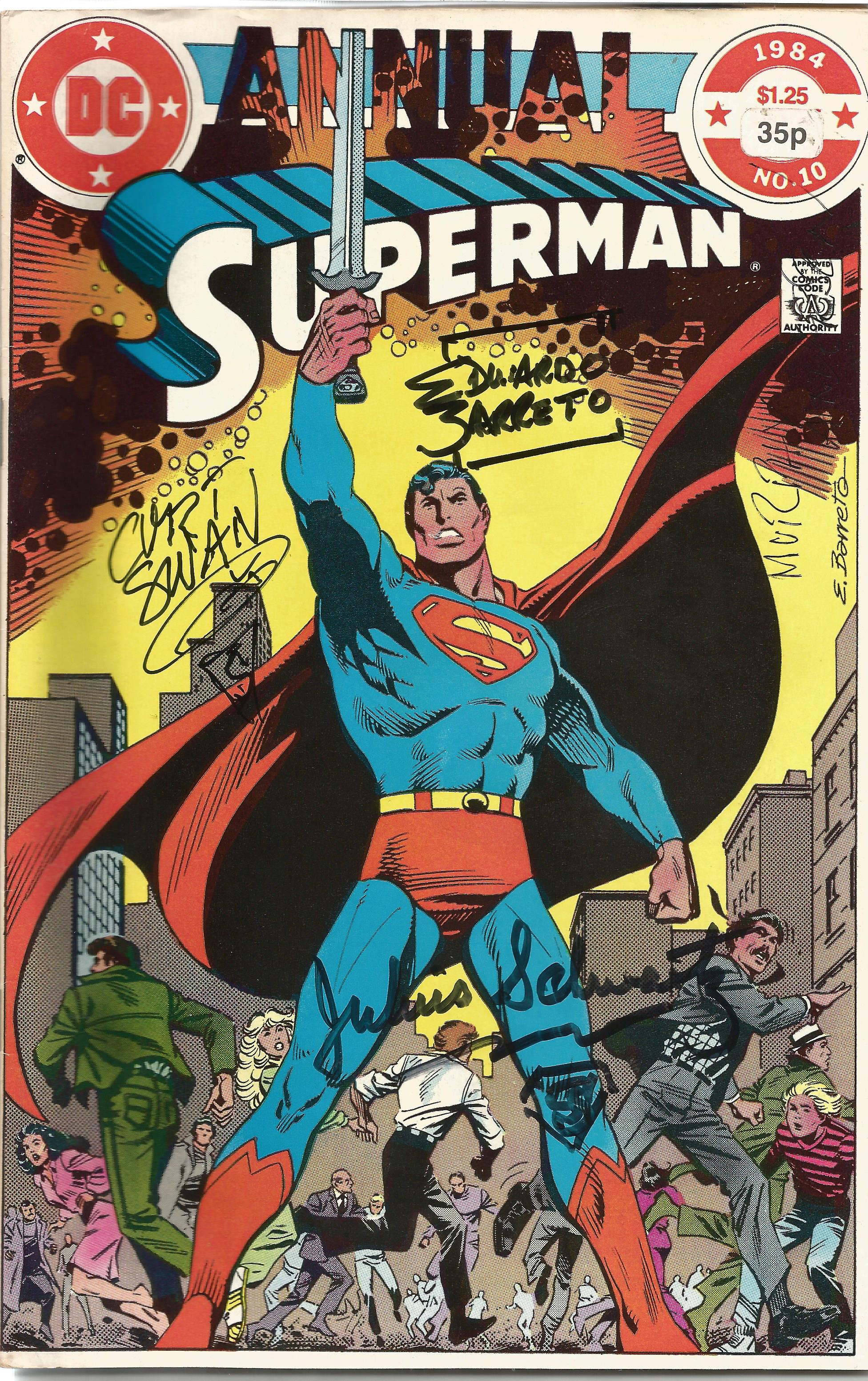 DC Comic Annual Superman (1984 no 10) signed on the cover by Eduardo Barreto, Curt Swann and