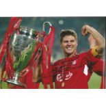 Football Steven Gerrard 12x8 signed colour photo pictured celebrating with the Champions League