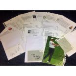 Golf collection 18 signed album pages from golf greats and pros playing around the world includes