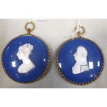 A pair of 1830s blue opaline ground sulphide pendant plaques of the Duc and Duchesse Du Berri,