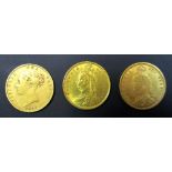 Three gold half sovereigns, 1867, F or better, 1887 and 1892 (both VF) (3)