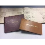 Game Book for Halston and Barford 1853-1952, hardbound with detailed entries, another leather