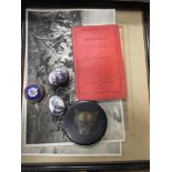 Wellingtonia, two books, two framed pictures, three enamel boxes and medals