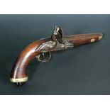 A flintlock Tower type pistol, plain barrel and unmarked lock with brass fittings, 39cm (15in)