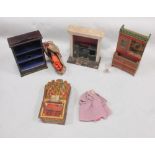 A group of late Victorian dolls house furniture, including a double bedstead (16.5cm long), a