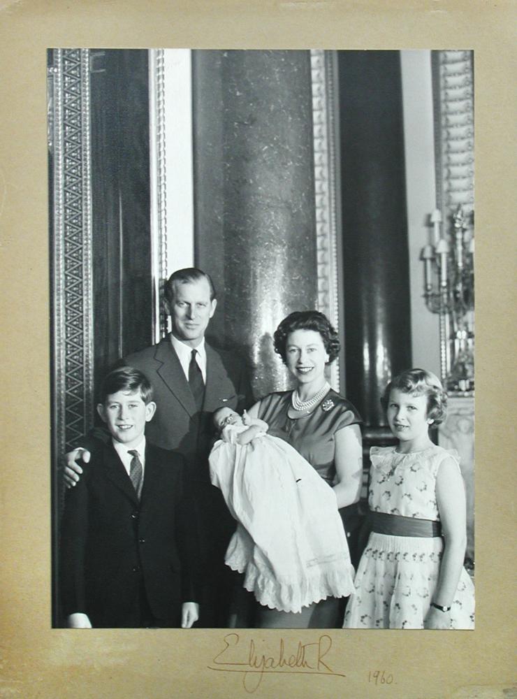 HM Queen Elizabeth II, a black & white photograph of Her Majesty and other members of the Royal