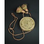 A 19th century seal box, the engraved brass circular case with wax seal interior, possibly crest for