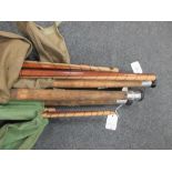 Three J S Sharpe Aberdeen "The Scottie" four section split cane fishing rods (3)