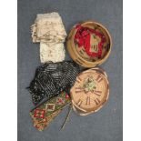 A collection of North American baskets, lace, and tapestry bell pulls