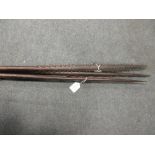 Three 19th century Aboriginal spears, approx 206cm (81in) long Some damage. See pics.