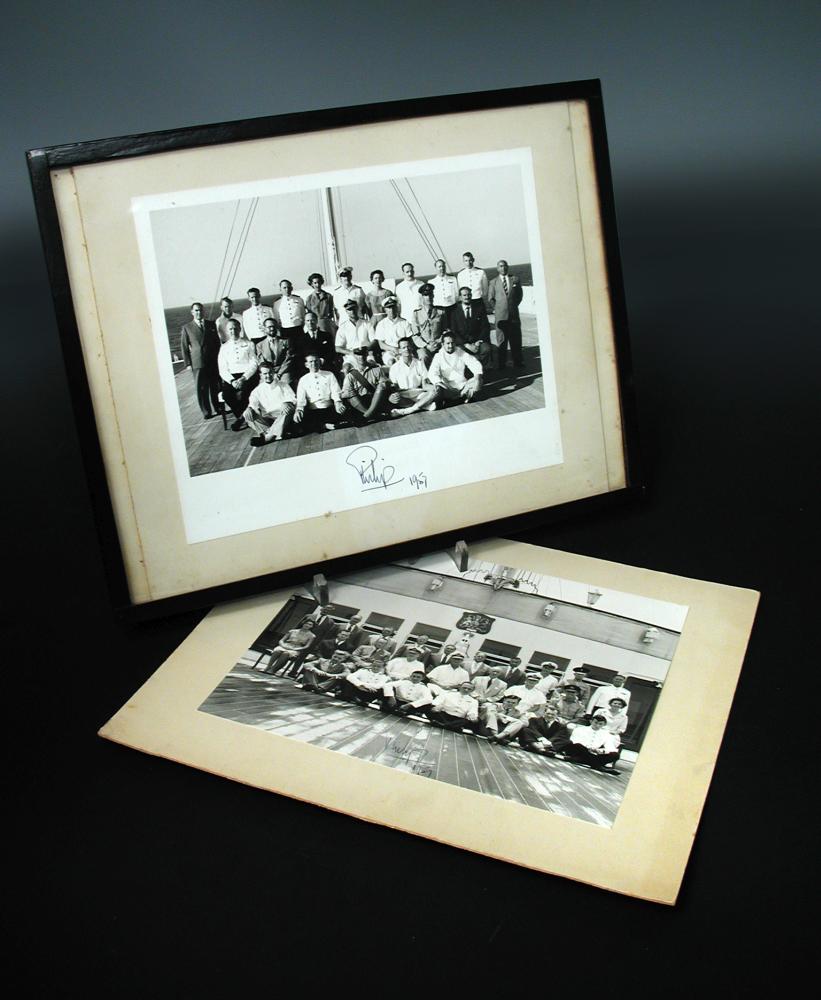HRH Prince Philip, Duke of Edinburgh, two signed photographs of Prince Philip and crew aboard HMS