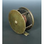 C Farlow, a 19th century 4'' brass reel, with ivory handle, signed C Farlow & Co, makers, 191 Strand