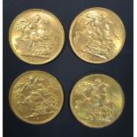 Four gold sovereigns 1900, 1907, 1909 and 1927 all VF/EF (4)