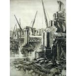 Attributed to Murray Adams Acton, RA, The Demolition of the Waterloo Bridge, 1936, inscribed to