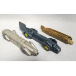Three model metal speed record cars, circa 1930s, Bluebird, Golden Arrow and Silver Bullet (3)