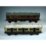 A 1.5inch gauge tinplate LMS third break-end corridor coach no.2783, 45cm, another first class