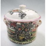 A Sunderland lustre pot and cover, Crimean period transfer decoration with figures and verse 'The