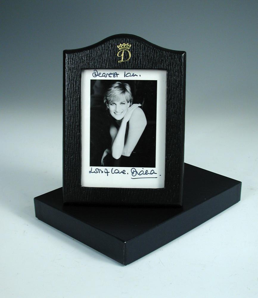 HRH Diana, Princess of Wales, a signed portrait black and white photograph, inscribed in ink '