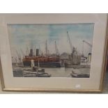 Modern British School (20th Century), View of Liverpool Docks, signed with monogram lower left "AJ",