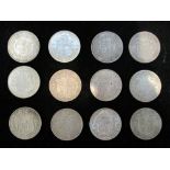 Twelve silver half crowns, 1887 x 2, 1901, 1908, 1910, 1912, 1915, 1916, 1918, 1920, 1921 (12)