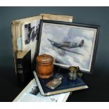 § Alan S Holt (British, 20th Century) 'Johnnie' Johnson's Spitfire in flight signed and dated 2000