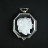A Desprez octagonal pendant sulphide of Napoleon and Marie Louise, later mounted in white metal, the