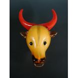 Mario Badioli for Murano, a glass bull's head, circa 1980, in amber and red glass with detachable