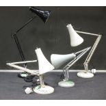 Four various Anglepoise lamps, two finished in cream, one in black and one in pale green (4)