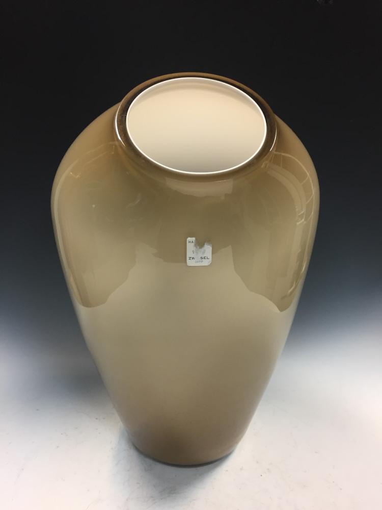 A large Schott Zweisel overlay glass vase, the mushroom overlay vessel with polished rim, etched