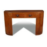 Betty Joel, an Art Deco walnut side table, 1937, the D-shaped top above two central frieze drawers