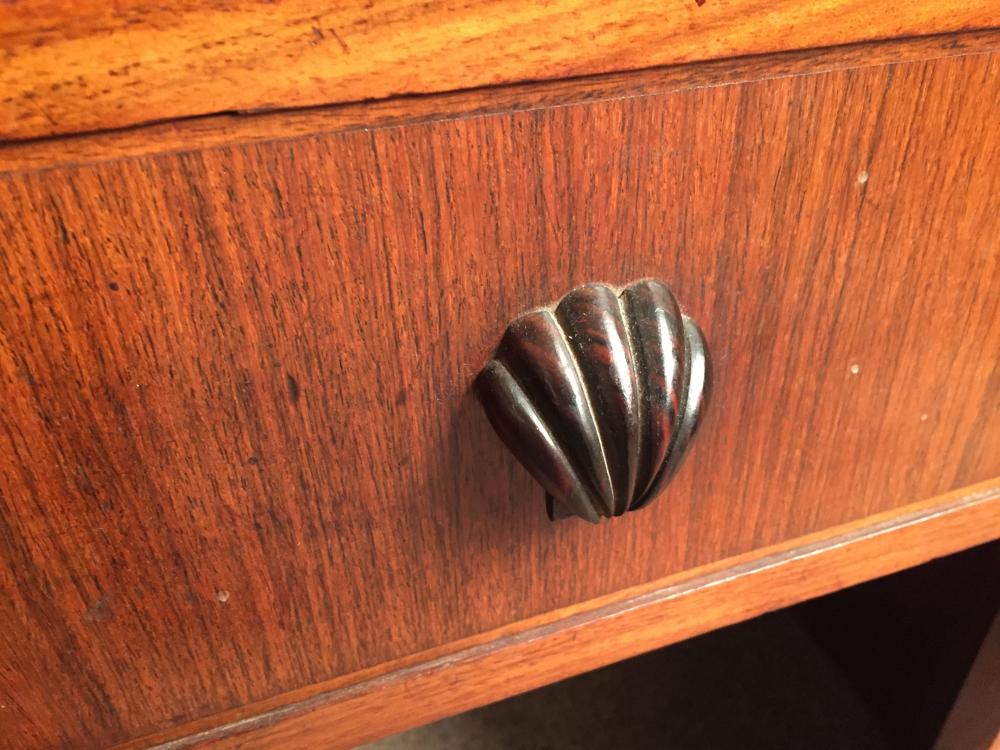 Betty Joel, an Art Deco walnut side table, 1937, the D-shaped top above two central frieze drawers - Image 6 of 6