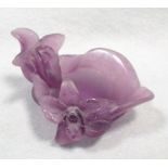 A modern Daum pate de verre violet glass moulded dish, modelled as flower heads, etched mark 4.50