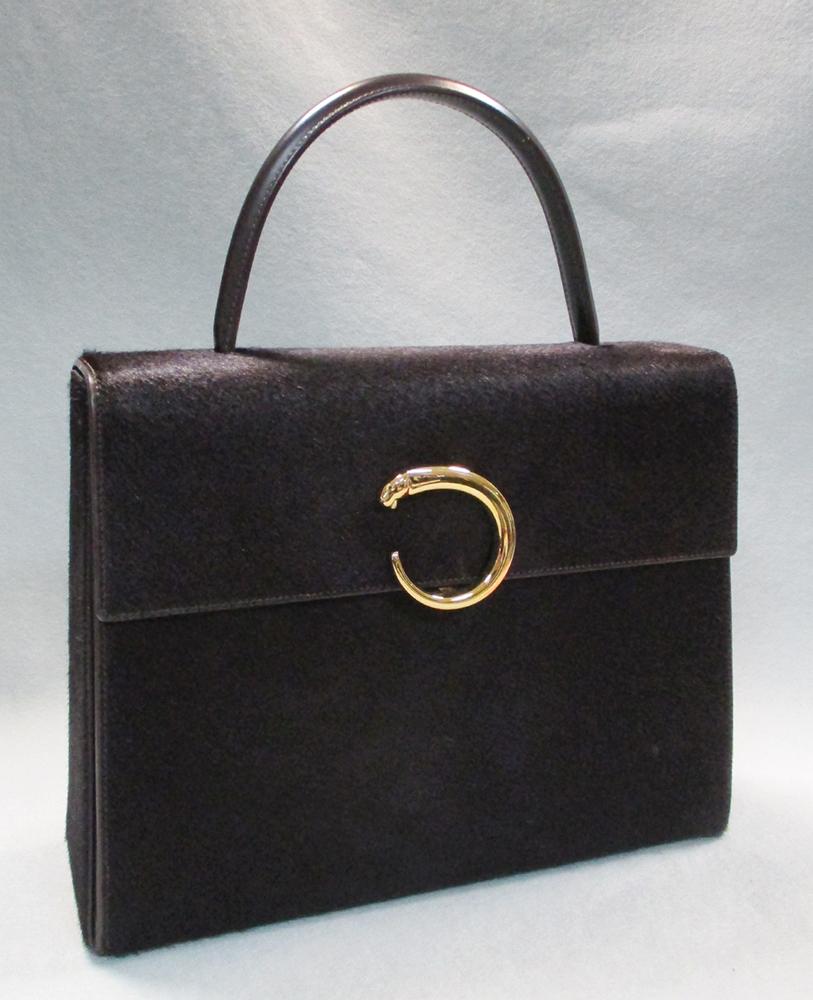 Cartier, a brown ponyskin handbag, with gilt 'panthere' clasp and original dust bag 22 x 28cm (9 x - Image 5 of 5