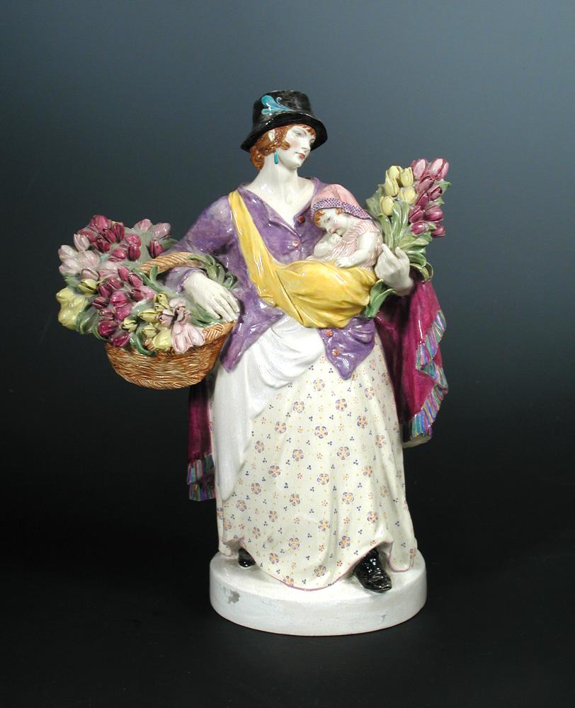 Charles Vyse, The Tulip Woman, 1921, a Chelsea pottery figure of the tulip seller, initialled and