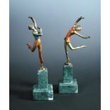 Josef Lorenzl, (Austrian, 1892-1950), a pair of Art Deco cold painted bronze figures, each signed in