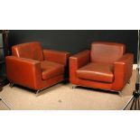 A pair of cognac leather club chairs, circa 1980, 74 x 91 x 73cm (29 x 35 x 28in)