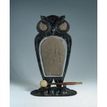 A Goberg (Hugo Berger), wrought iron and brass gong in the form of an owl, black painted with