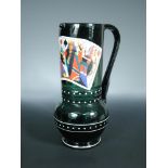 Attributed to Fritz Heckert of Petersdorf, a Historismus enamelled glass jug, the green glass body