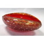 Stefano Toso for Murano a red 'Lips' glass bowl, with bubbles and aventurine inclusions, etched