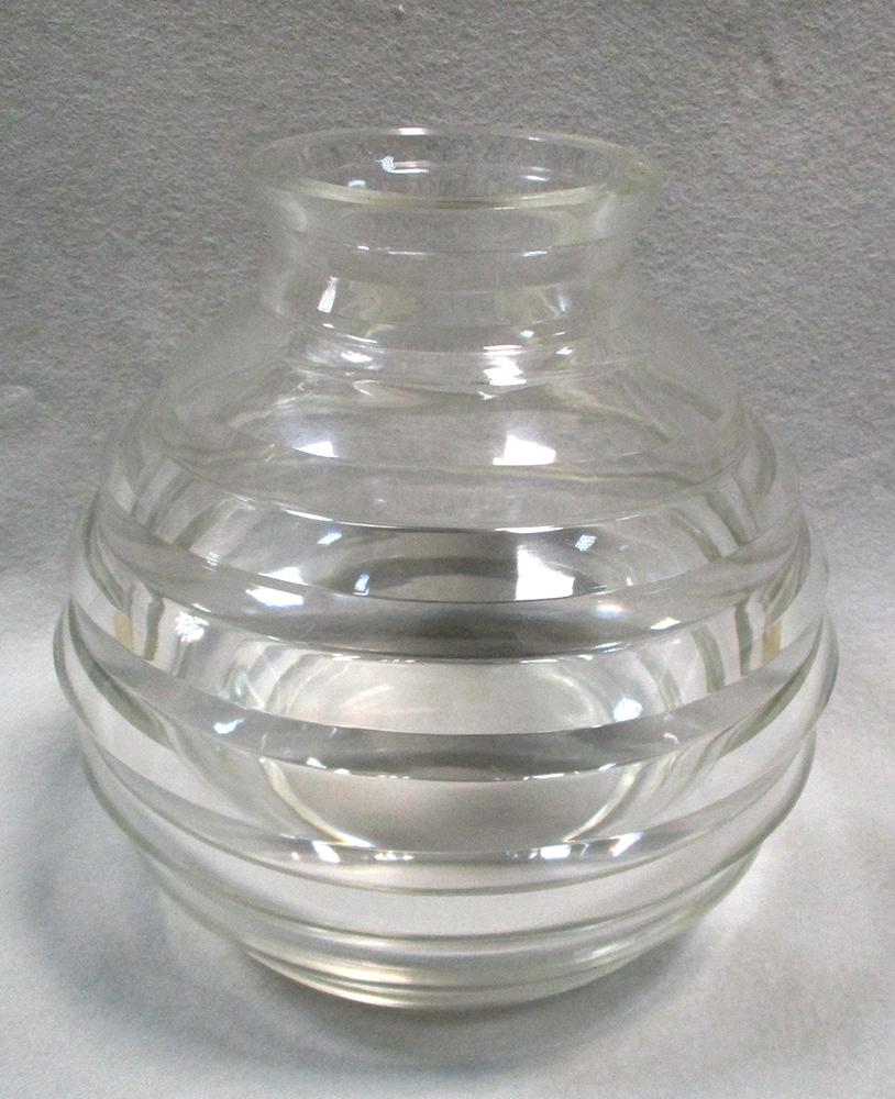 A 20th century Architectural clear glass vase, the bomb-shaped vase with horizontal ribbing, - Image 3 of 3