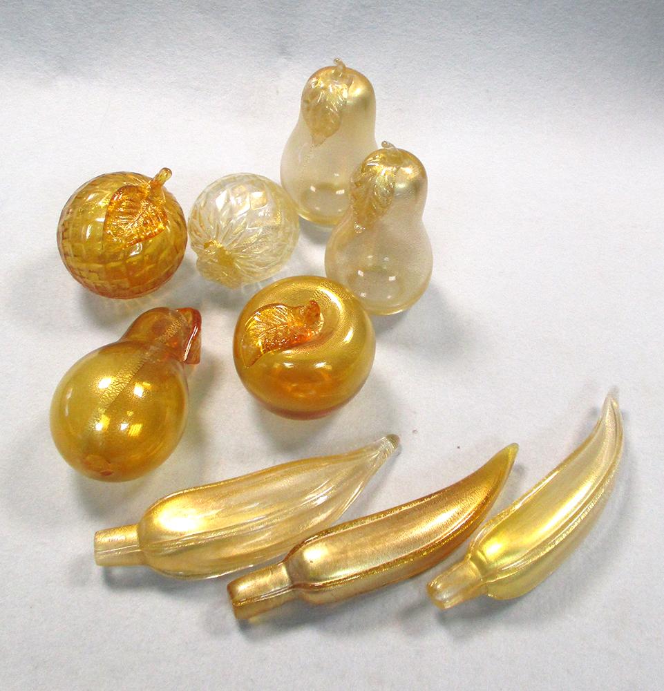 Cose Belle Cose for Murano, a collection of glass fruit, comprising nine blown glass forms with gilt